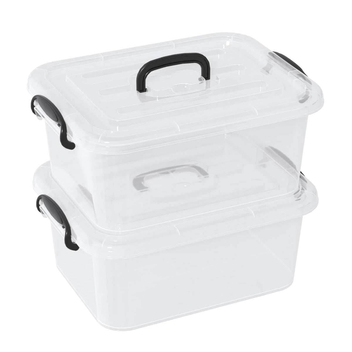 Pekky 8 L Clear Latching Box, 2Pack Plastic Storage Bin with Handle