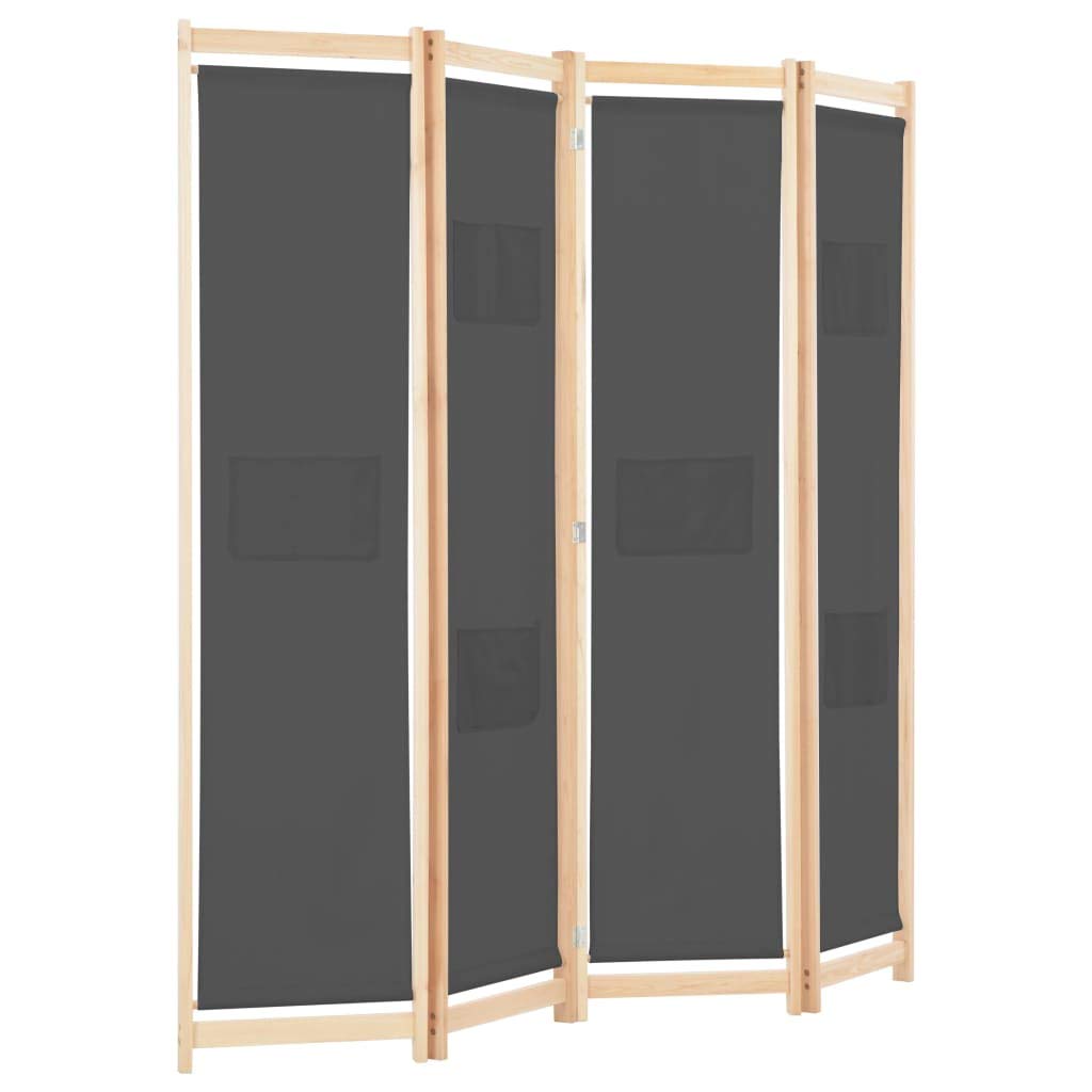 vidaXL Room Divider, 4 Panel Folding Room Divider Privacy Screen, Freestanding Divider Screen for Home Living Room Office, Gray Fabric