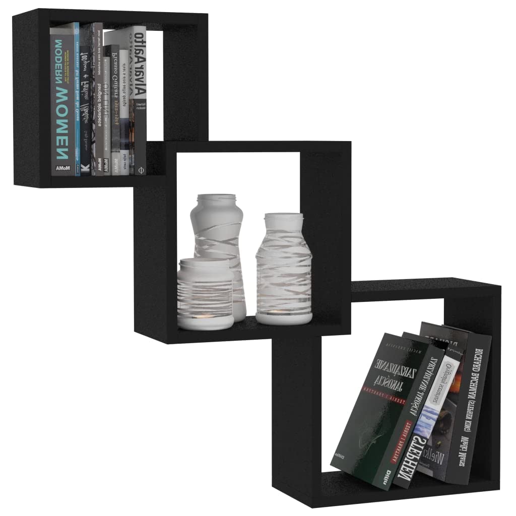 vidaXL Cubicle Shelves, Floating Cube Shelves, Display Shelves, Wall Cube Shelves for Book DVD Photo Frame Trophy Display, Modern, Black
