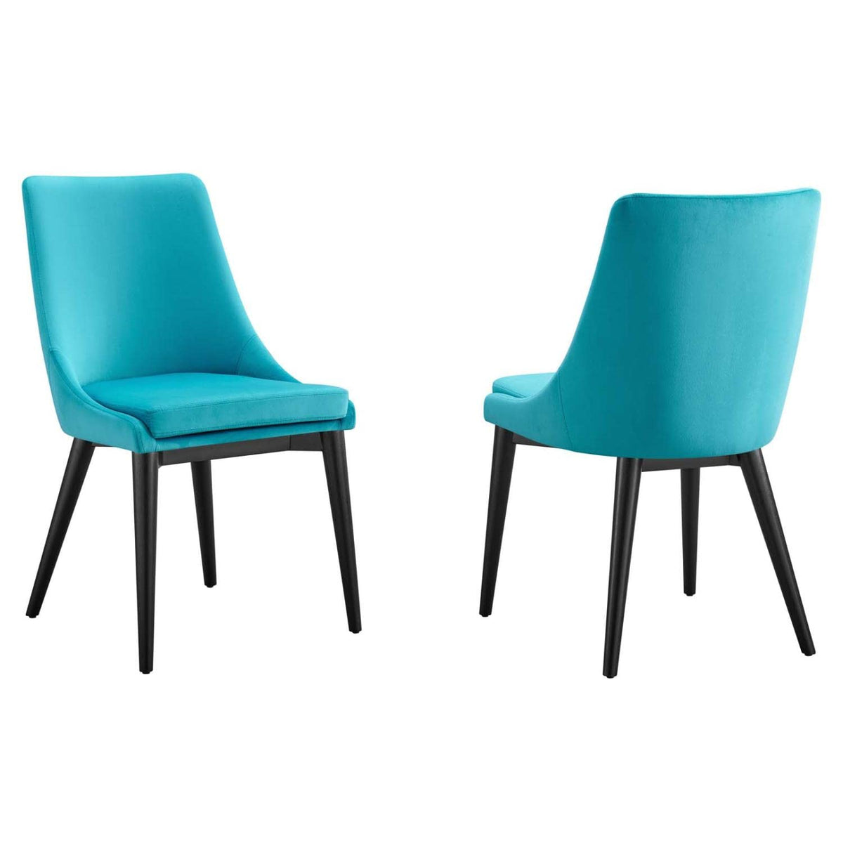 Modway Viscount 19&quot; Modern Performance Velvet Dining Chair in Blue (Set of 2)