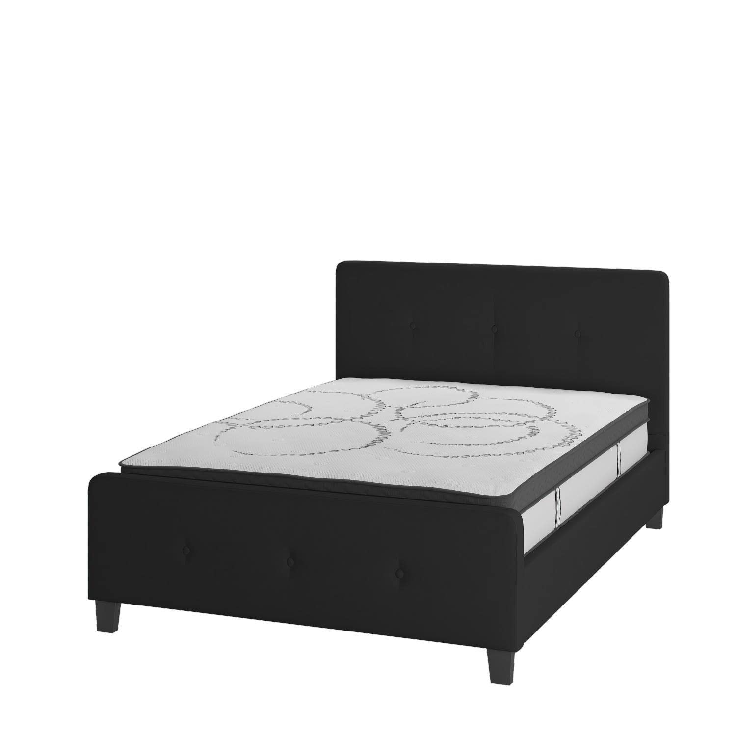 Flash Furniture Tribeca Full Size Tufted Upholstered Platform Bed In Black Fabric With 10 Inch Certipur-Us Certified Pocket Spring Mattress
