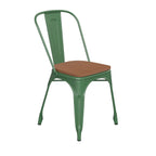 Flash Furniture Perry Indoor/Outdoor Commercial Stackable Chair With Polystyrene Seat - Green Metal Frame - Teak Poly Resin Seat - Rounded Seat Edges For Comfort