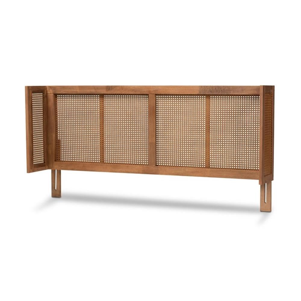 Baxton Studio Rina Mid-Century Modern Ash Wanut Finished Wood and Synthetic Rattan Full Size Wrap-Around Headboard