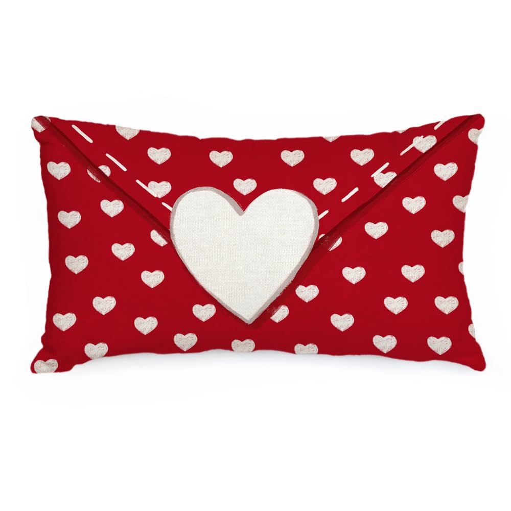 Aacors Valentines Day Lumbar Pillow Cover 12X20 Heart Decorations Farmhouse Home Decorative Cushion Case Decor For Sofa Couch Aa