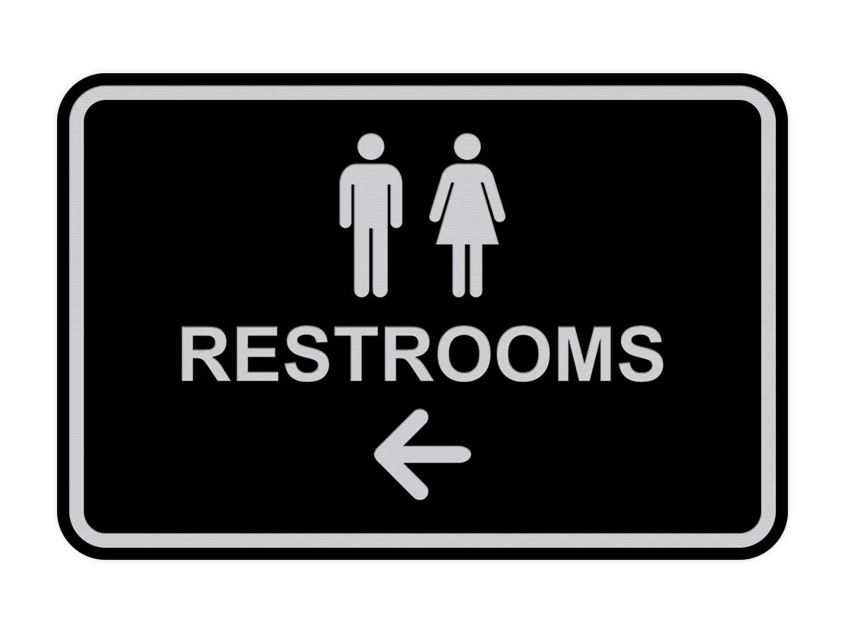 Signs Bylita Classic Framed Restrooms Left Arrow Sign (Black/Silver) - Small