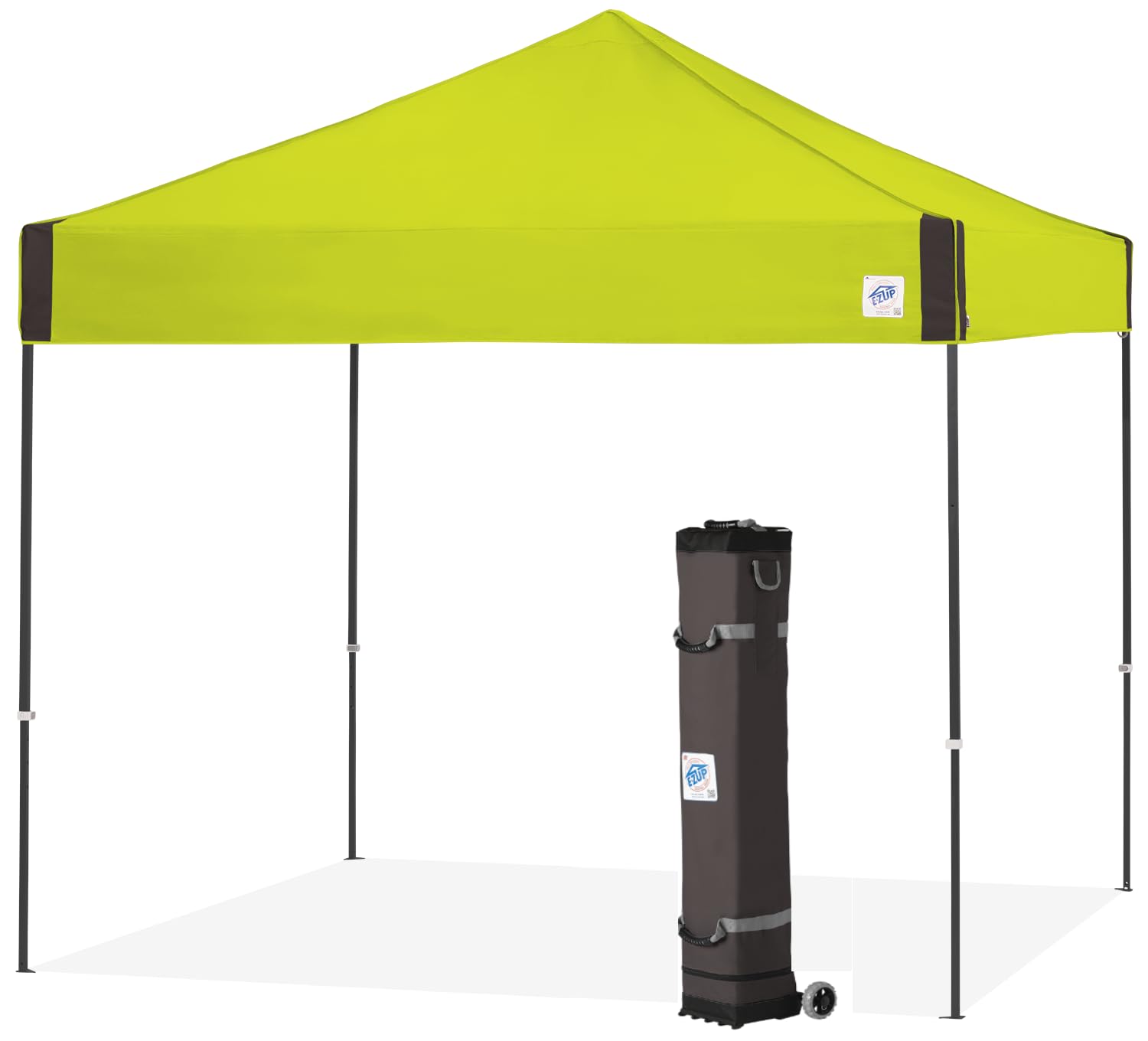 E-Z UP Pyramid Instant Shelter Canopy, 10 x 10 with Wide-Trax Roller Bag & 4 Piece Spike Set, Limeade