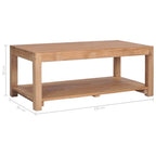 vidaXL Rustic Solid Wood Teak Coffee Table - Rectangular Brown Wooden Farmhouse Table with Shelf for Living Room, Lounge or Office
