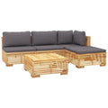 vidaXL 5 Piece Outdoor Patio Lounge Set with Cushions - Solid Teak Wood, Includes Middle Sofa, Corner Sofa, Footrest, Table, with Dark Grey Cushions