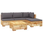 vidaXL 5 Piece Outdoor Patio Lounge Set with Cushions - Solid Teak Wood, Includes Middle Sofa, Corner Sofa, Footrest, Table, with Dark Grey Cushions
