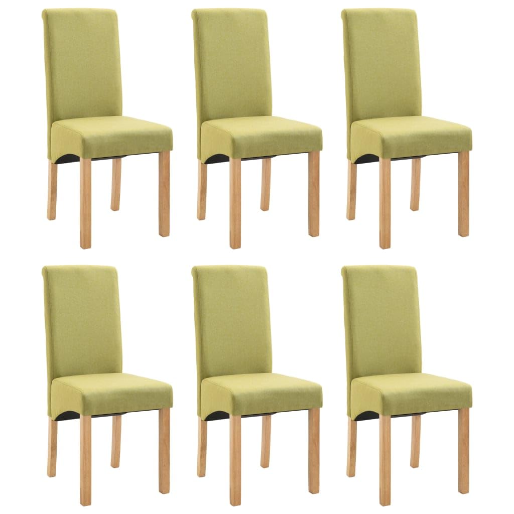 vidaXL Dining Chairs Set of 6 - Green Fabric Dining Room Chairs with Comfortable Seat and Backrest - Sturdy Wooden Frame
