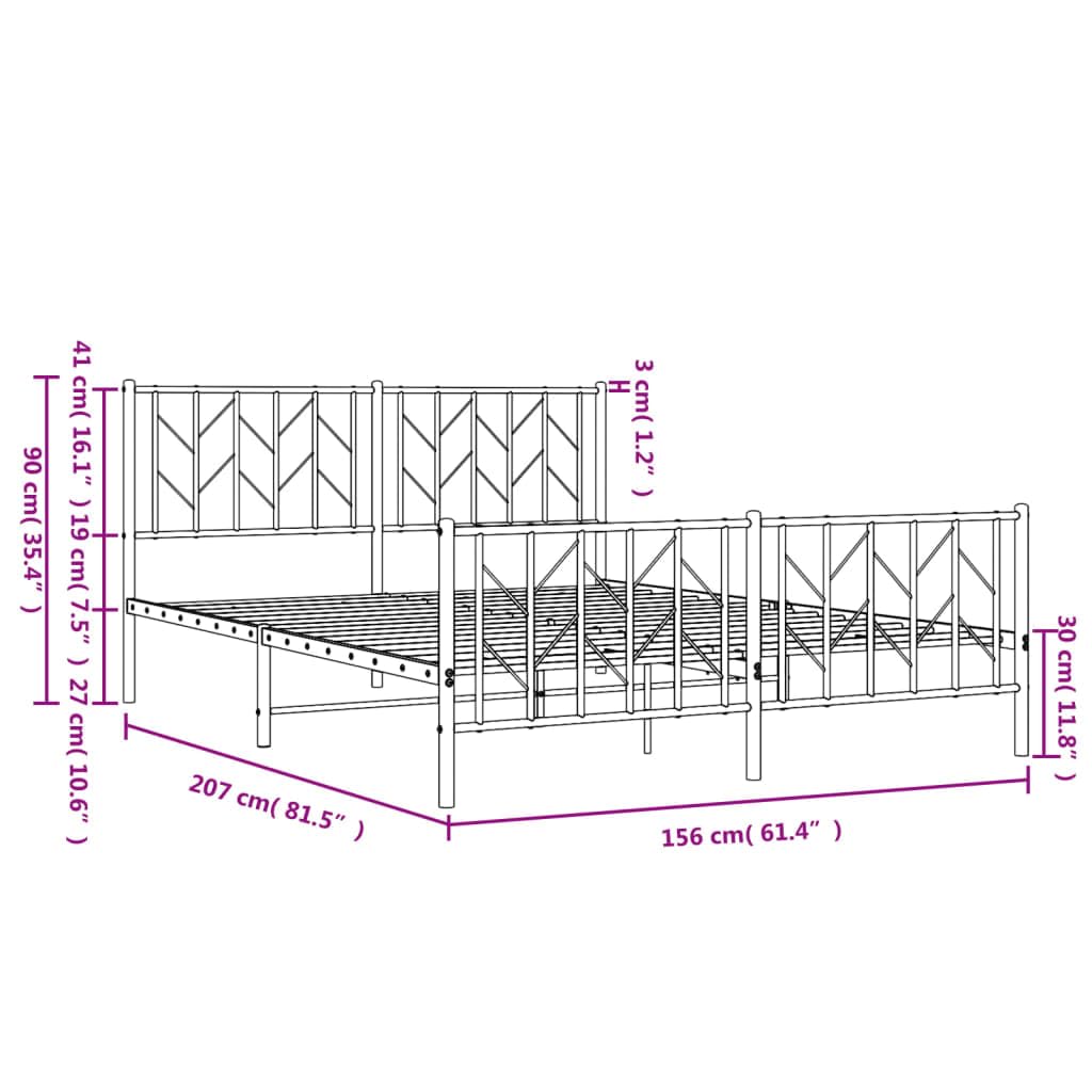 vidaXL 12'' Metal Queen Bed Frames with Headboard and Footboard, Platform Bed Frame with Strong Metal Slats Support, Under Bed Storage, Noise Free, White, Without Mattress