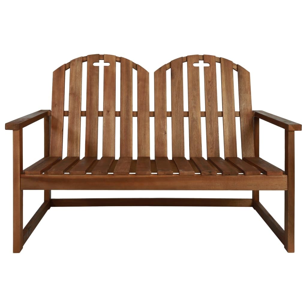 vidaXL Wooden Patio Bench, 43.3" Solid Acacia Wood, Outdoor Two-Seater Bench with Armrests and Backrest, Brown
