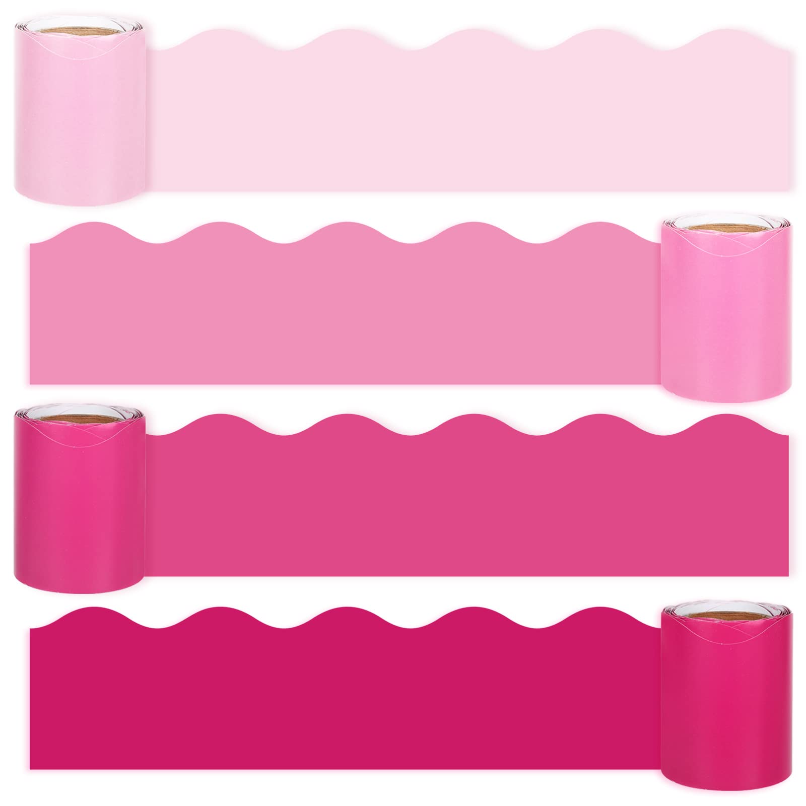 Whaline 65.6Ft Valentine'S Day Bulletin Board Borders 4 Rolls Pink Series Die-Cut Bulletin Board Strips Colorful Rolled Bulletin