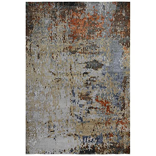 Noble 10' X 14' Abstract Blue/Blue/Brown/Orange Hand Knot Area Rug