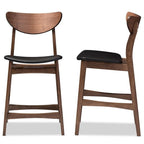 Baxton Studio 2 Piece Latina Scandinavian Style Faux Leather Upholstered Walnut Counter Stool Set, 24", Black