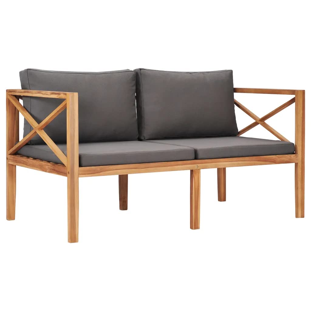 vidaXL Patio Bench with Dark Gray Cushions Solid Teak Wood - Thumbnail 3
