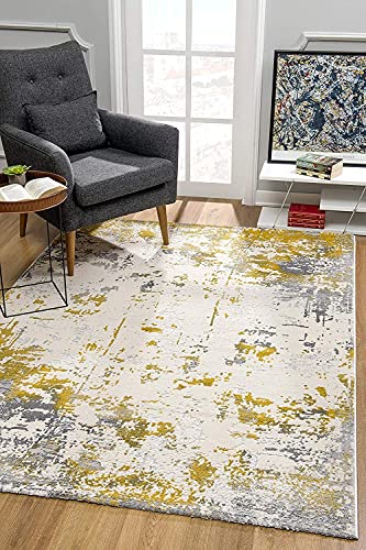 HomeRoots 100% High Grade Polypropylene 3â€ x 5â€ Gold and Gray Abstract Area Rug