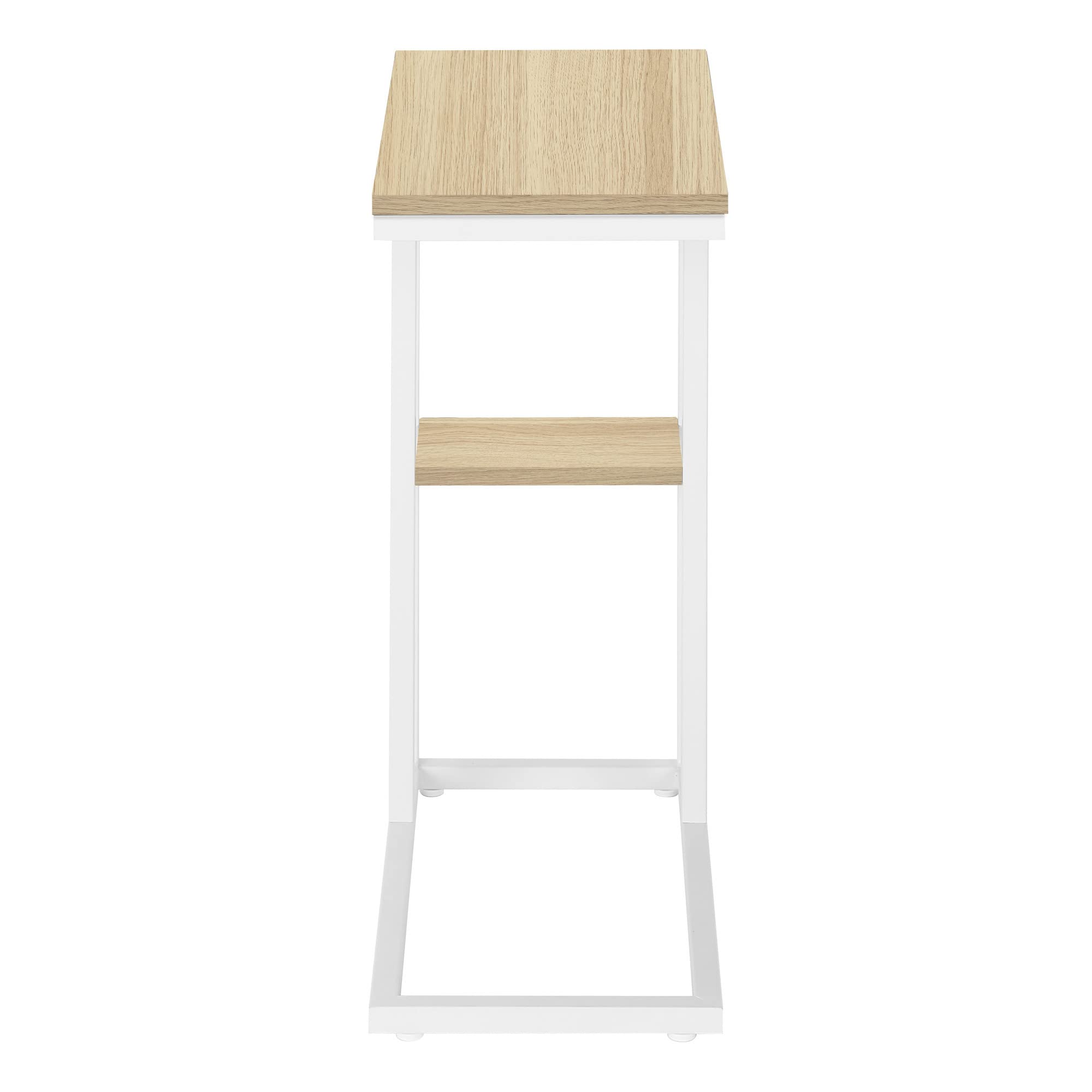 Monarch Specialties 3677 Accent Table, C-shaped, End, Side, Snack, Living Room, Bedroom, Metal, Laminate, Natural, White, Contemporary, Modern Table-25, 18.25&quot; L x 10.25&quot; W x 25.25&quot; H