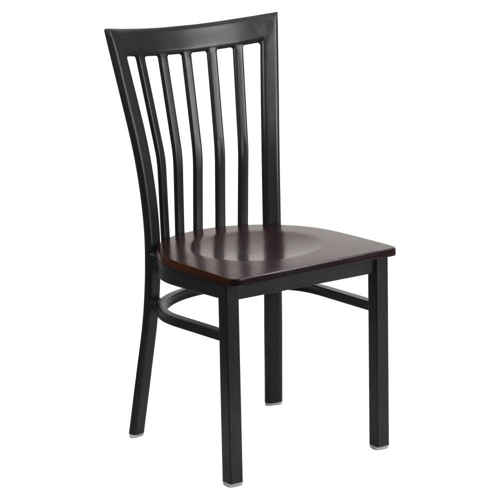 Flash Furniture Hercules Series Black School House Back Metal Restaurant Chair - Walnut Wood Seat