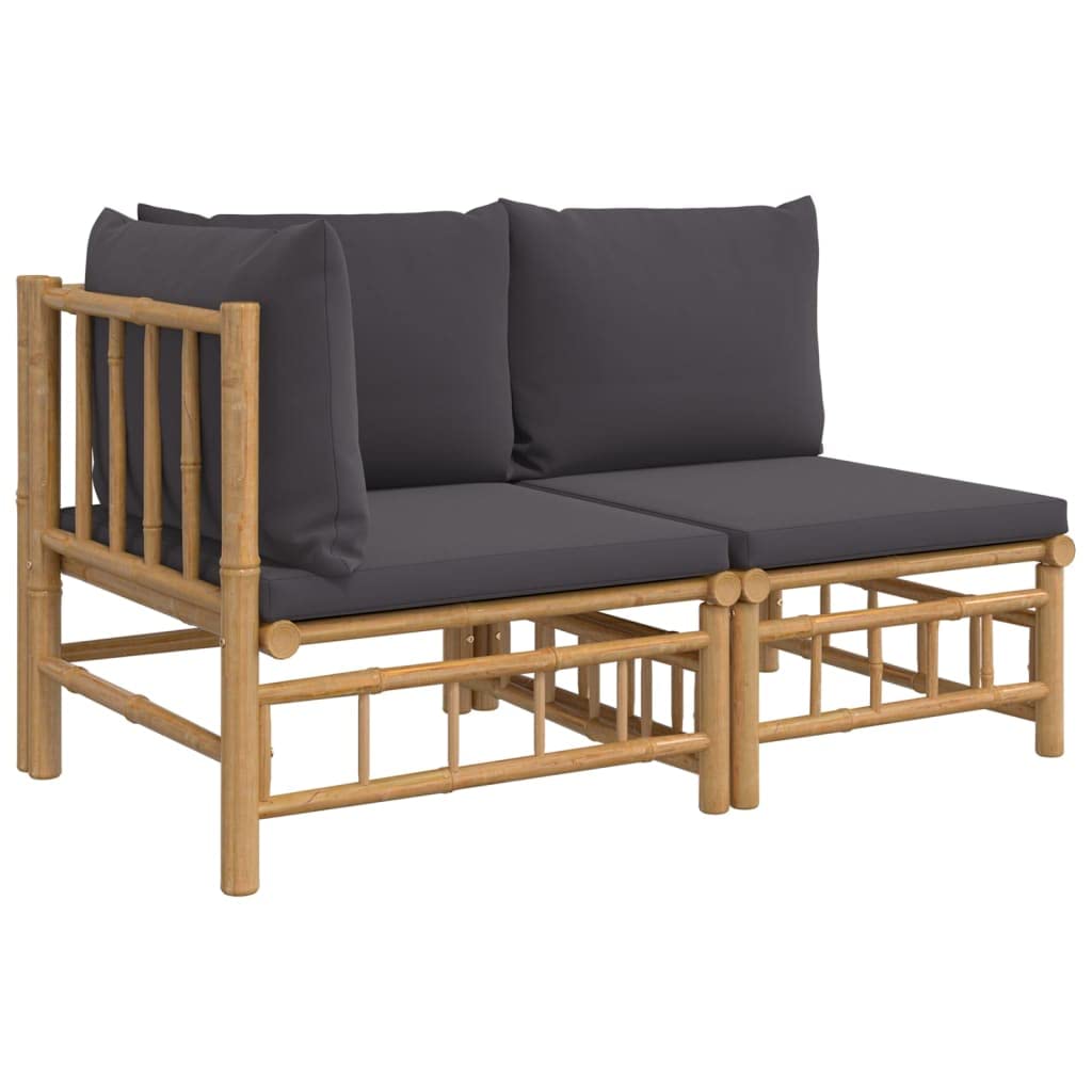 vidaXL 2 Piece Patio Lounge Set - Durable Bamboo Material, Comfortable Backrest with Dark Gray Cushions, Modular, Easy-to-Assemble, Natural Finish