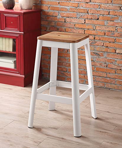 HomeRoots Natural & White Metal, Wood 30' White and Natural Metal and Wood Backless Bar Stool