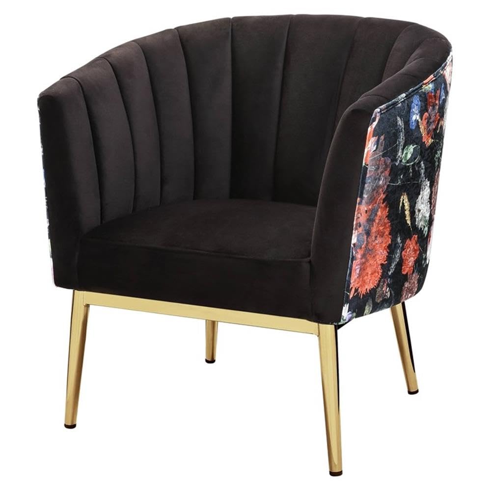 Acme Colla Velvet Upholstery Accent Chair with Tufted Back in Black and Gold