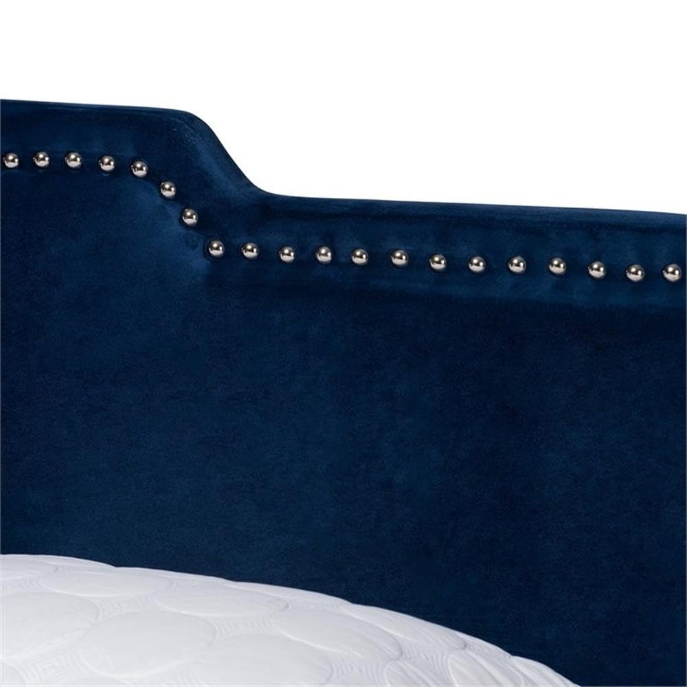 Baxton Studio Benjen Modern and Contemporary Glam Navy Blue Velvet Fabric Upholstered Full Size Panel Bed