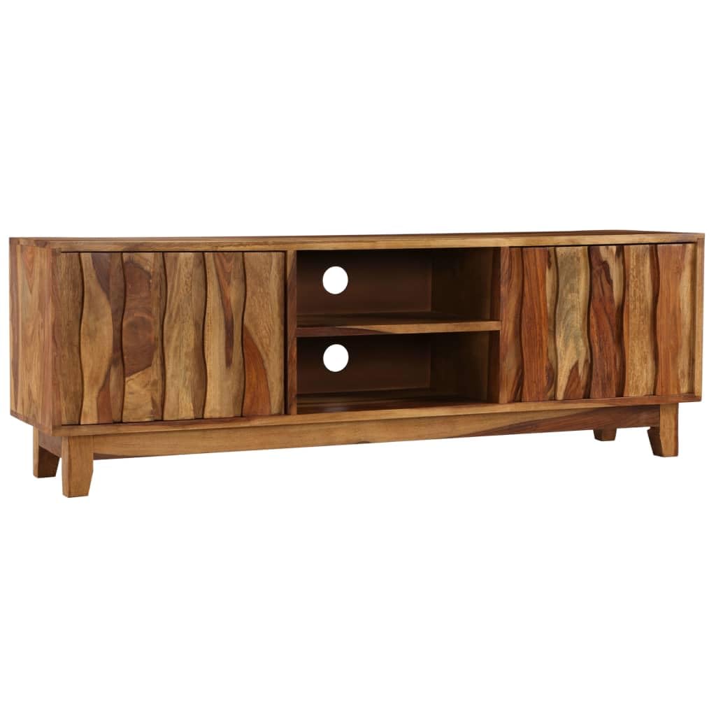 vidaXL TV Stand - Durable Solid Sheesham Wood, Rustic Style, with Cabinets and Shelves, Polished and Lacquered, Easy Assembly, 46.5&quot;x11.8&quot;x15.7&quot;