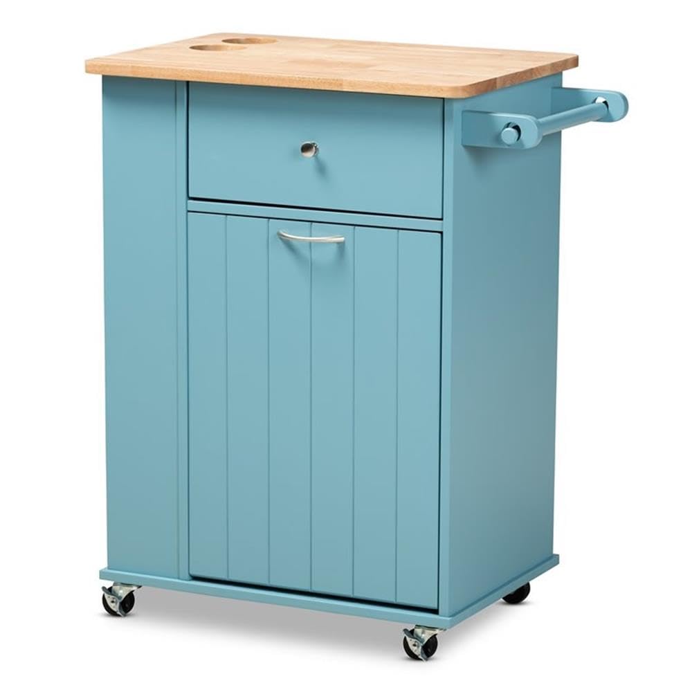 Baxton Studio Liona Modern and Contemporary Sky Blue Finished Wood Kitchen Storage Cart