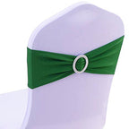 Sinssowl 100Pcs Spandex Wedding Emerald Green Chair Sashes Bands With Buckle Chair Bows Wedding Decorations 25 Colors  (Dark Gre