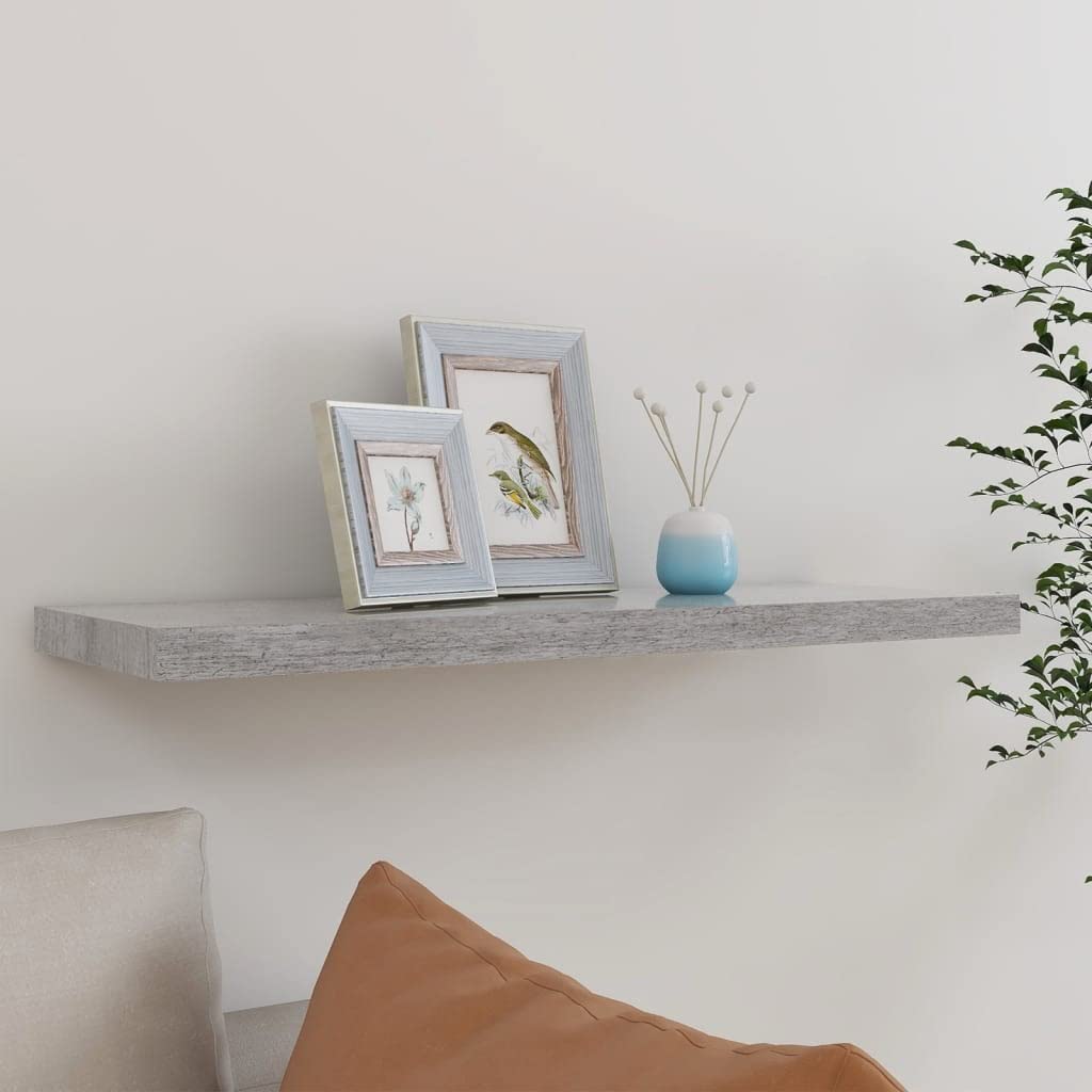 vidaXL Floating Wall Mounted Shelf - Concrete Gray, Modern Design, 31.5&quot;x9.3&quot;x1.5&quot; MDF Rack with Durable Metal Frame for Display and Storage