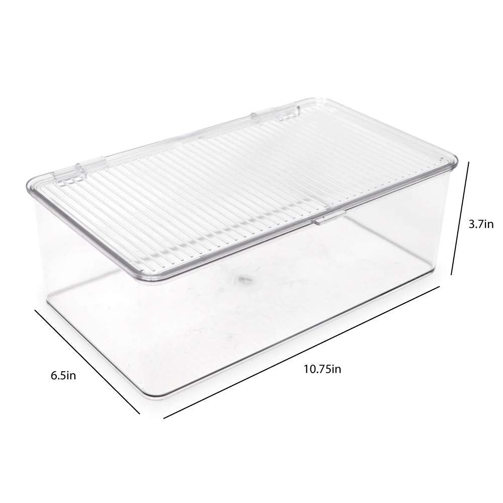 Isaac Jacobs Medium Stackable Organizer Bin (10.75   X6.5   X3.7   ) W/ Hinged Lid, Clear Storage Box, Home, Office, School, Fri