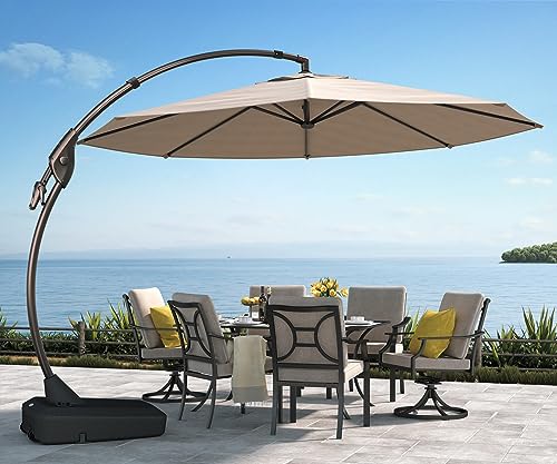 Grand Patio Deluxe Napoli Patio Umbrella, Curvy Aluminum Cantilever Umbrella With Base, Round Large Offset Umbrellas For Garden
