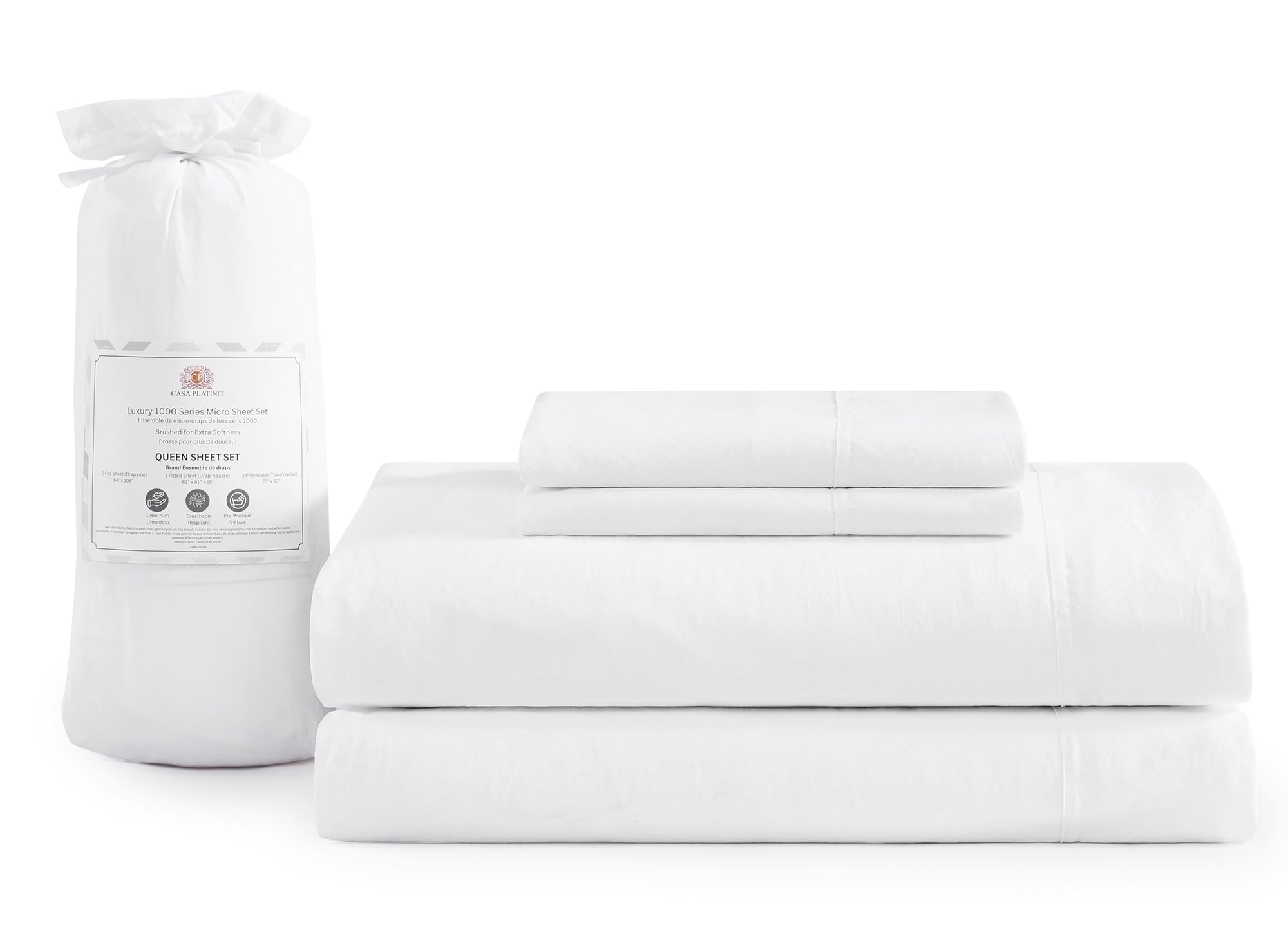 Casa Platino Bedding Sheets & Pillowcases, 100% Brushed Microfiber Pre-Washed King Size Sheets Set, Ultra Soft King Sheets, Cozy