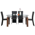 Royaloak Muar Malaysian Glass 6 Seater Dining Table Set With Chairs| Tempered Glass Top | Solid Wood Legs | Modern Design For Di