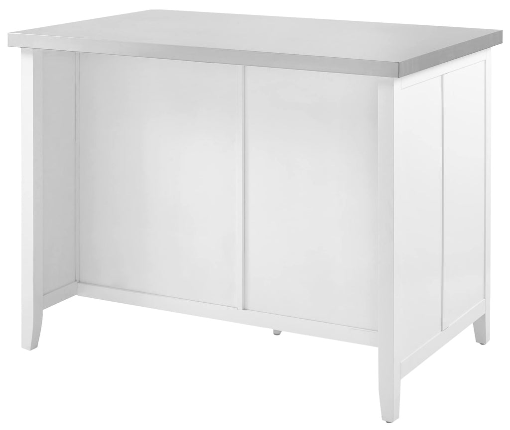 Crosley Furniture Silvia Stainless Steel Top Kitchen Island, Microwave Stand, Coffee Bar, with Shelves, White