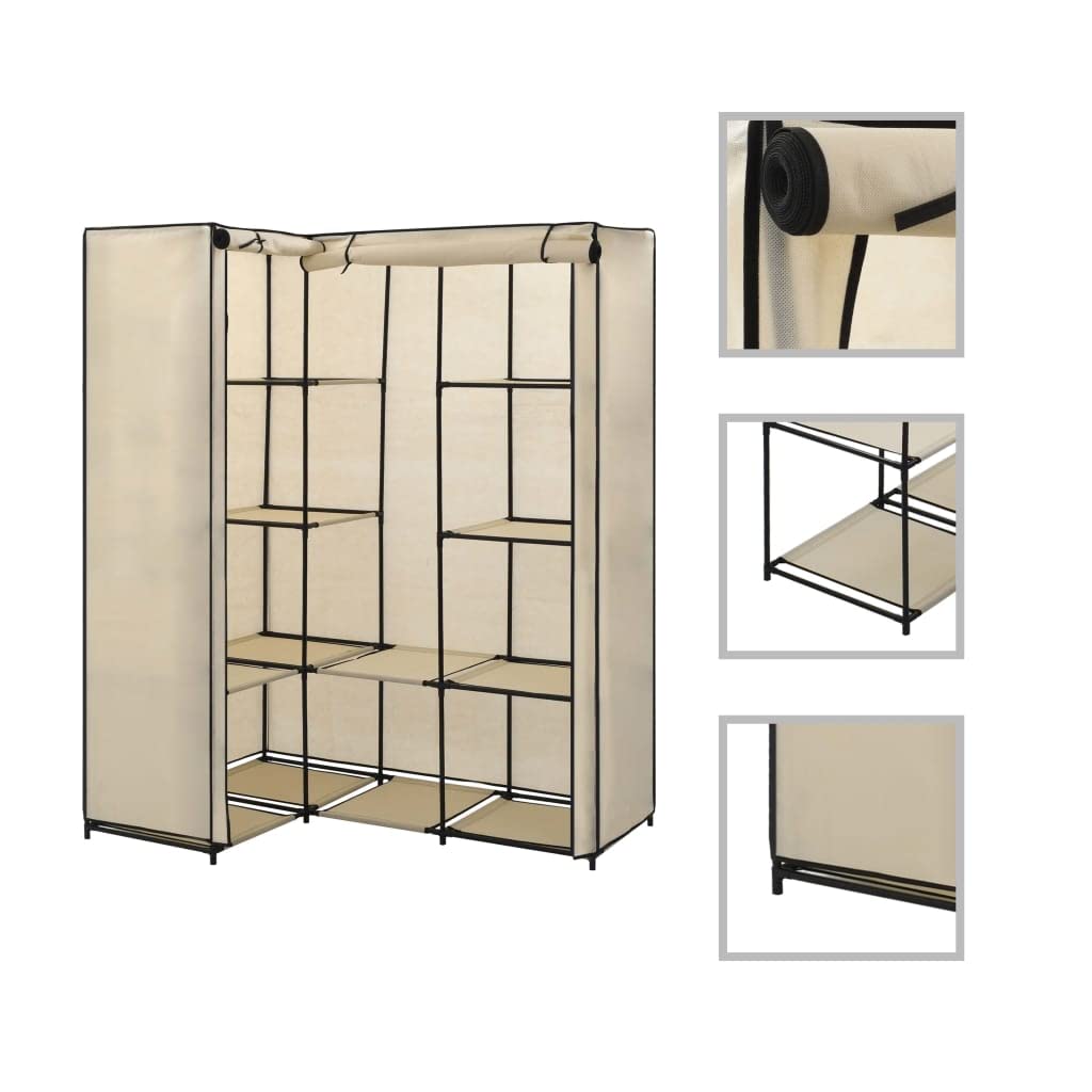 vidaXL Modern Corner Wardrobe Cream - Large Storage Space - Iron and Polyester Fabric Cabinet - 51.2x34.3x66.5 - Ideal for Cloth