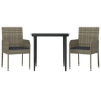 vidaXL 3 Piece Patio Dining Set with Weather-Resistant Poly Rattan, Powder-Coated Steel Frame, and Glass Tabletop - Modern Design for Garden, Patio, Deck