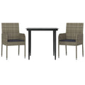 vidaXL 3 Piece Patio Dining Set with Weather-Resistant Poly Rattan, Powder-Coated Steel Frame, and Glass Tabletop - Modern Design for Garden, Patio, Deck
