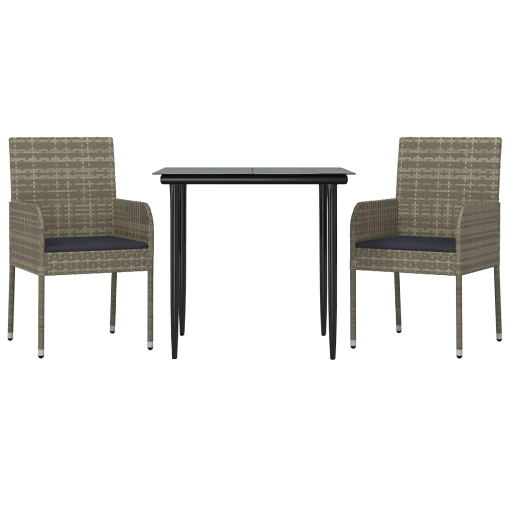 vidaXL 3 Piece Patio Dining Set with Weather-Resistant Poly Rattan, Powder-Coated Steel Frame, and Glass Tabletop - Modern Design for Garden, Patio, Deck
