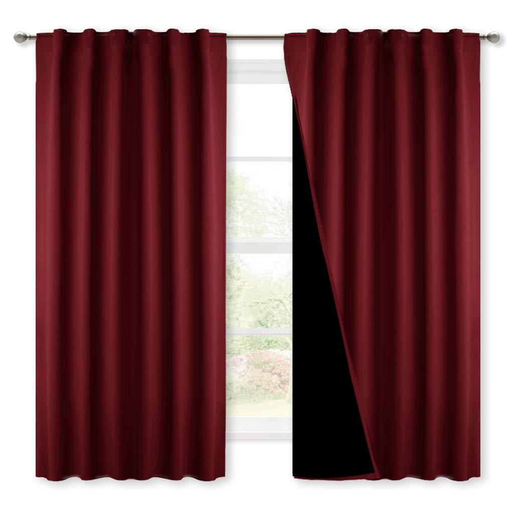 Nicetown Cold Reducing 100% Blackout Curtains Bedroom Red, Thermal Insulated Curtains, Rod Pocket/Back Tab Drapes For Window Dec