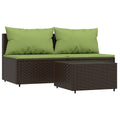 vidaXL Patio Middle Sofa with Cushions - Outdoor Furniture Piece - Durable Powder-Coated Steel - Brown Poly Rattan with Green Cu