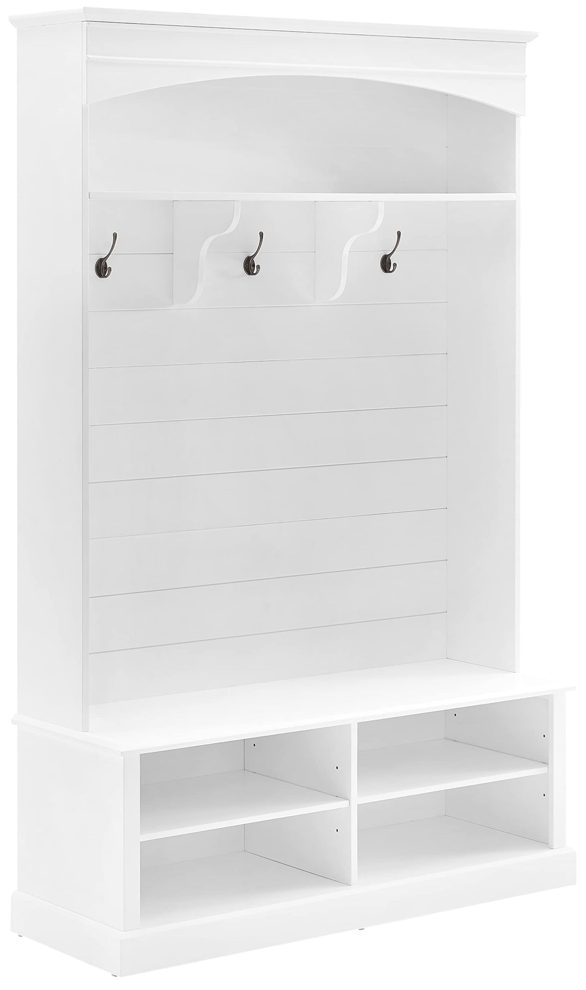 Crosley Furniture Bartlett Hall Tree with Shoe Rack Bench and Coat Hooks for Hanging, White