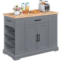 Yaheetech Rolling Kitchen Island with Thicker Rubberwood Countertop, Kitchen Cart on Hidden Wheels with 3 Drawers & Open Shelves