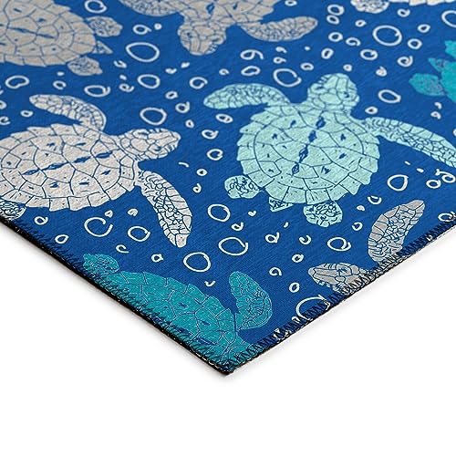 Addison Rugs Surfside Asr43 Blue 8' X 8' Indoor Outdoor Round Rug, Easy Clean, Machine Washable, Non Shedding, Bedroom, Living R