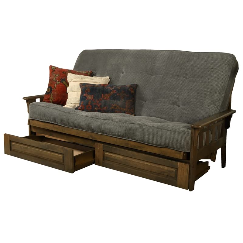 Kodiak Tucson Queen Futon Frame with Storage Drawers - Wood Futon Set with Mattress Included in Thunder Gray Color