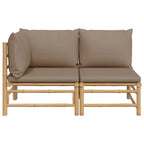 vidaXL 2 Piece Outdoor Patio Lounge Set with Thickly Padded Taupe Cushions Made of Bamboo in Natural Finish and Modular Design