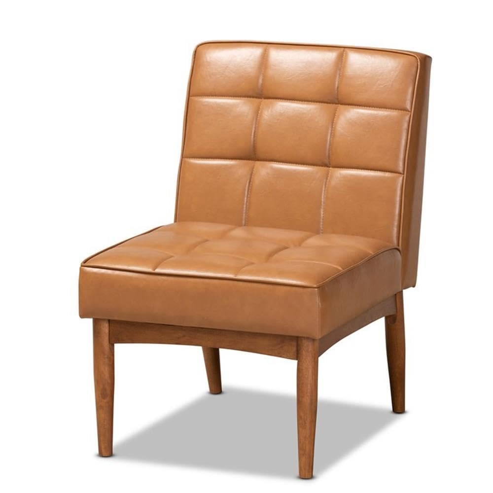 Baxton Studio Sanford Mid-Century Modern Tan Faux Leather Upholstered and Walnut Brown Finished Wood Dining Chair