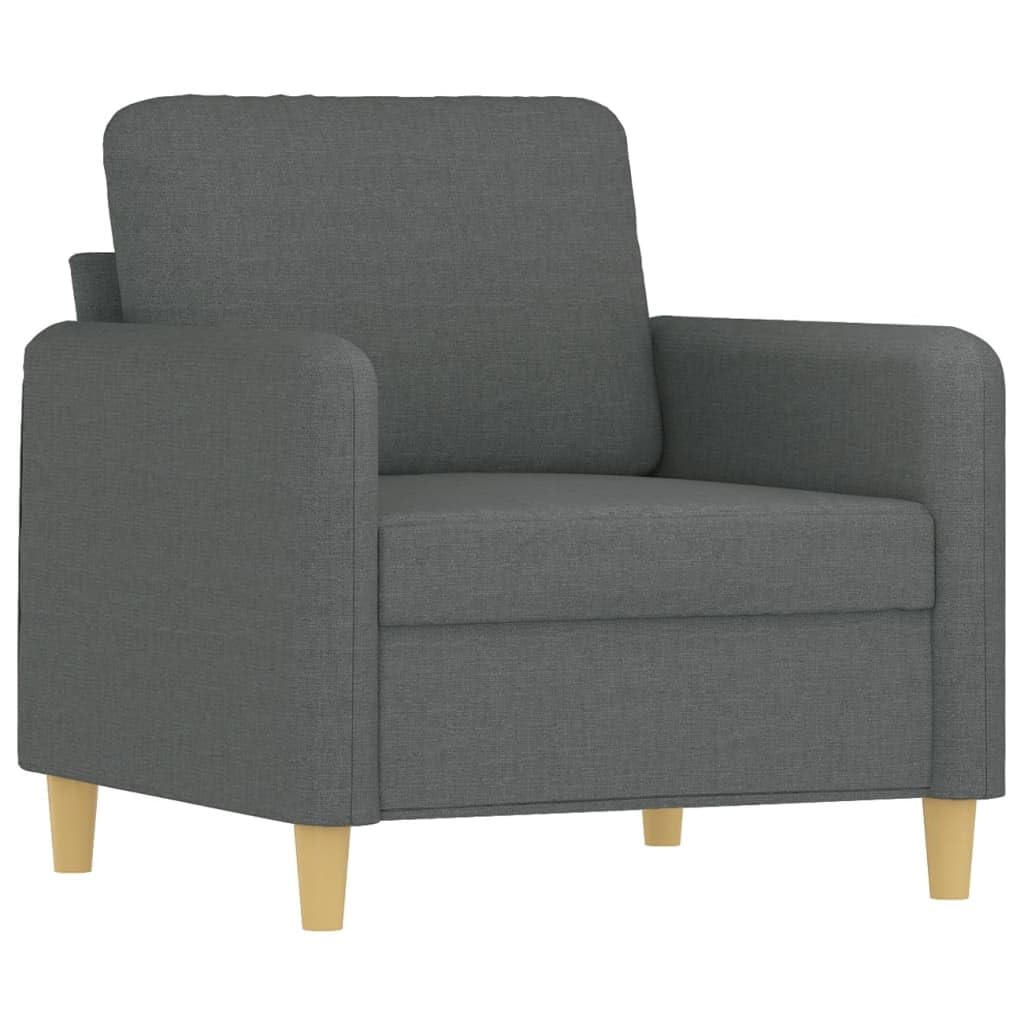 vidaXL Dark Gray Sofa Set - Loveseat, Couch, Armchair with Cushions - Fabric Upholstery, Plywood/Metal Frame - Living Room/Office
