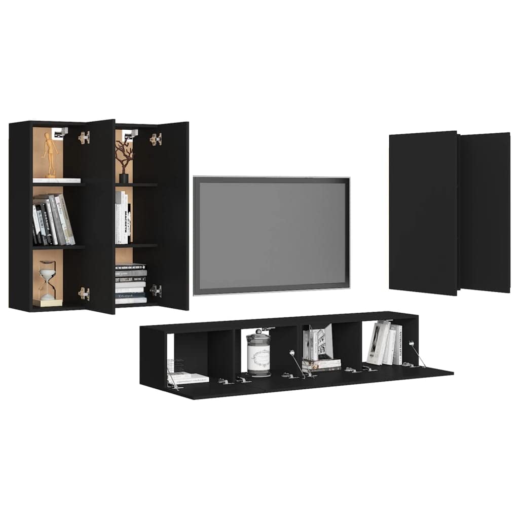 vidaXL TV Cabinet Set 6 Piece Home Living Room Bedroom Furniture HiFi Stereo Cabinet TV Stand Media Unit Entertainment Center Engineered Wood Black